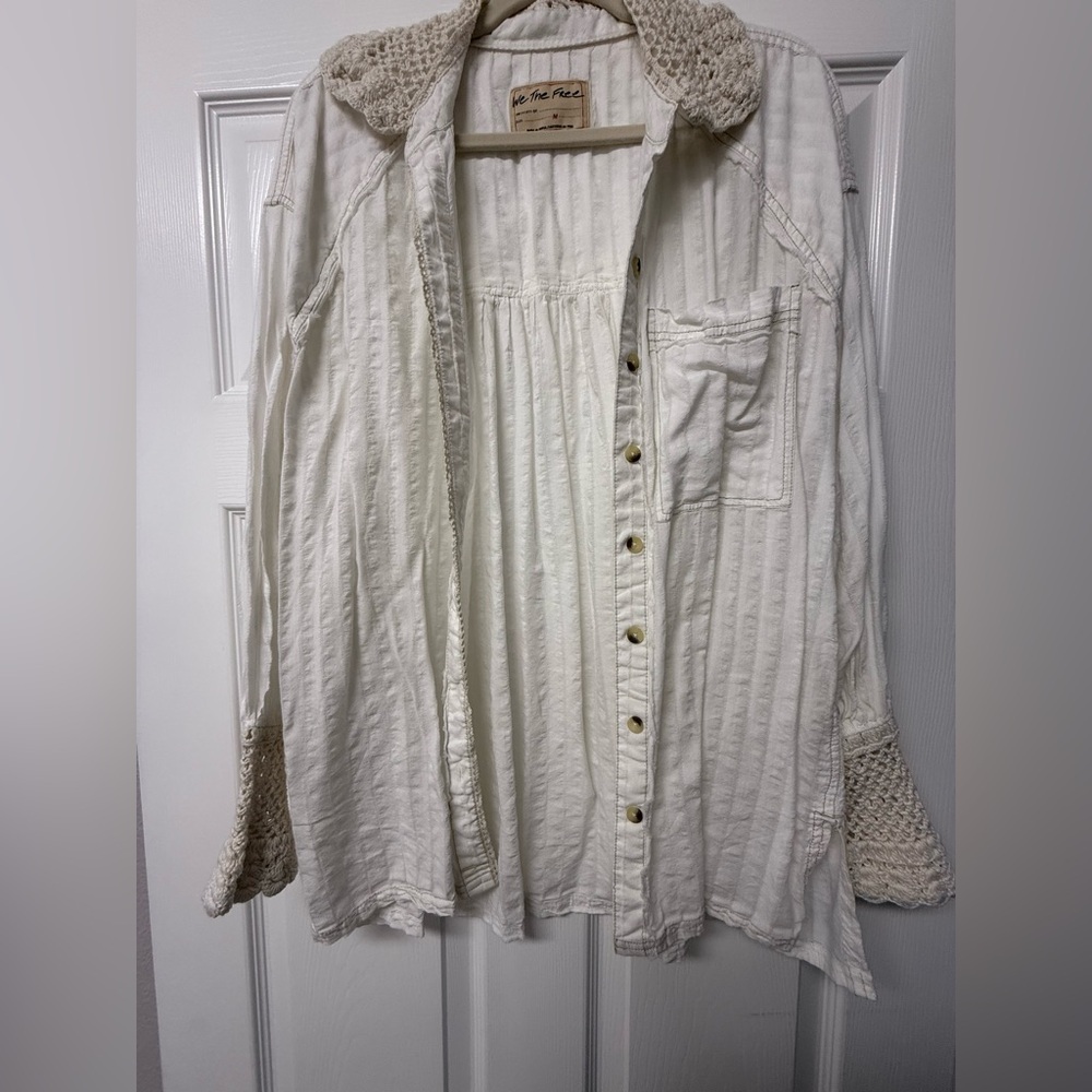 We The Free Textured Button Down with Crochet Trim